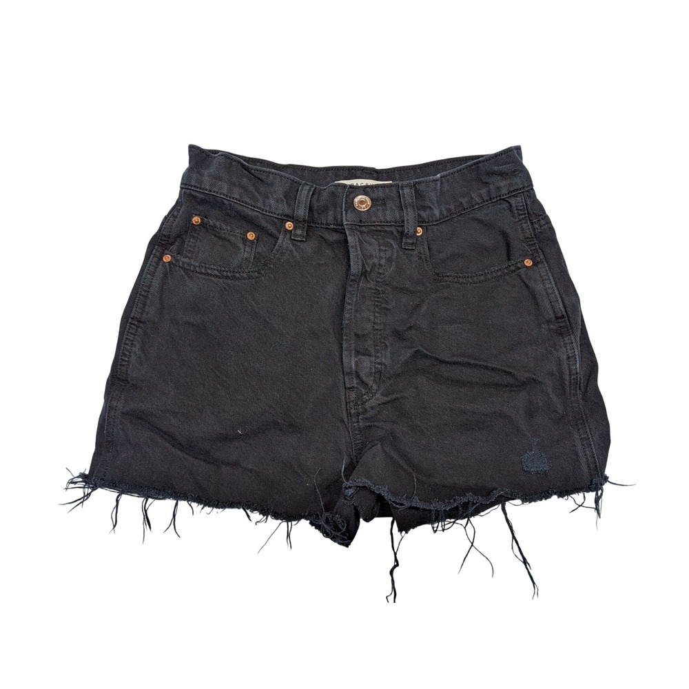 PacSun Womens Baggy Jean Shorts Black High Waisted Frayed Raw Hem Cut Offs 26
